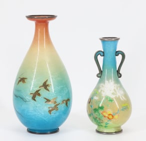 Hattori Tadasaburo Japanese Ginbari Cloisonne Vase With Extra
