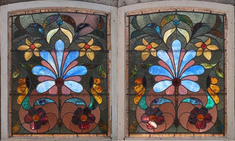 Pair of Stained & Leaded Glass Hanging Panels