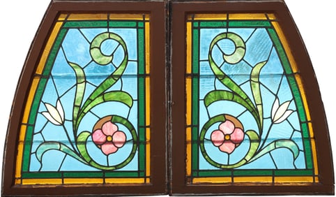 Pair of Stained & Leaded Glass Side-Light Panels
