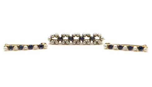 14K YG Sapphire and Pearl Pins