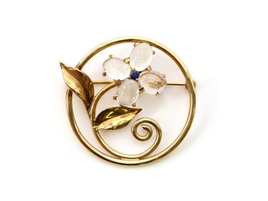 14K YG Moonstone Sapphire Brooch