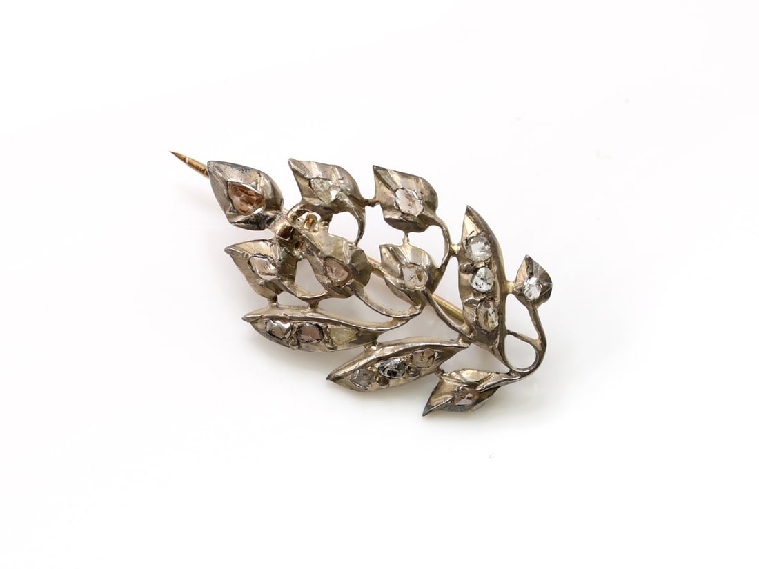 Sterling Silver Diamond Leaf Pin (1 of 2)