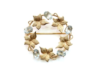 14K YG Aquamarine Wreath Brooch
