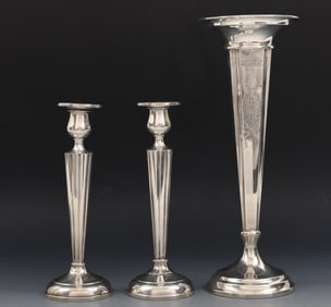 Sterling Silver Candlesticks and Vase