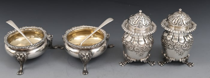 Elkington Electroplate and Georgian Sterling Silver Salt and Pepper Set