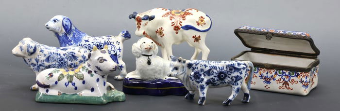 Delft and Faience Animal Figures and Box