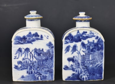 Blue & White Chinese Export Tea Caddies
