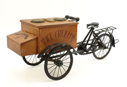 Vintage Doll Scale Vendor Ice Cream Bicycle Cart