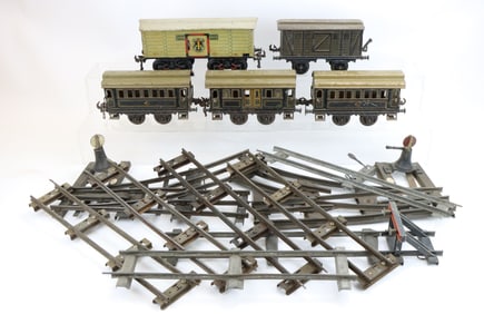 German Tin Litho Train Cars and Track