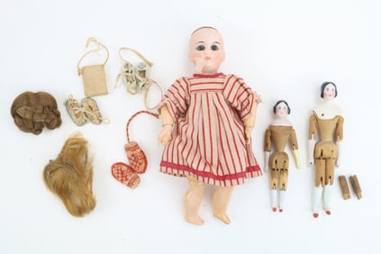German Bisque Doll & Peg Body China Dolls
