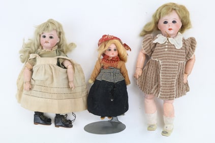 Antique Bisque Head Dolls with Glass Eyes (3)