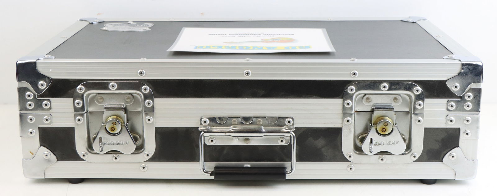 Road Ready Travel Case: Road Ready brand road case for storage of microphones or electronic equipment. Exterior measures 23" x 14.25" x 6". Unit is good condition, showing minimal wear & tear.