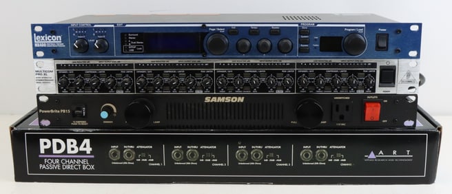 Behringer MDX4600 Quad Dynamics Processor, Lexicon MX400 Dual Stereo/Surround Reverb, Samson