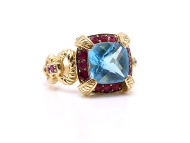 14k YG Topaz Ruby and Diamond Ring