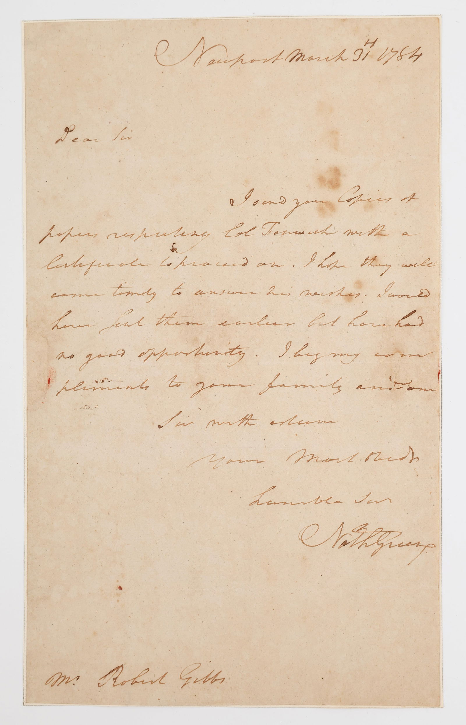 Autograph of Revolutionary War General Nathanael Green-Twice signed Conveyance Letter (1 of 11)