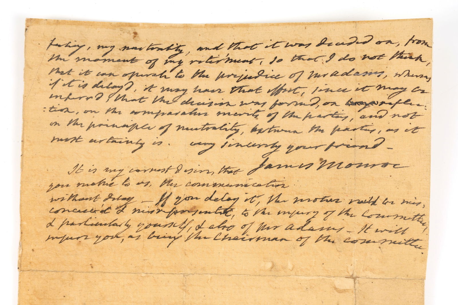 Autograph of U.S. President James Monroe-Important Letter Regarding Political Neutrality in 1828 (1 of 9)