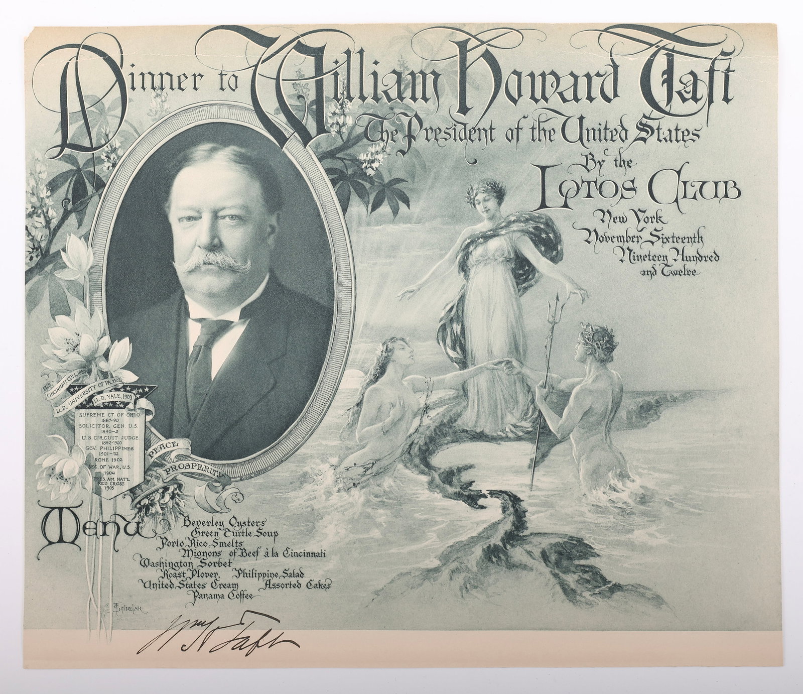 Autograph of U.S. President William Howard Taft: Autograph of William Howard Taft (1857-1930) American lawyer and politician serving as President of the United States (1909-1913) and subsequently as Chief Justice of the United States Supreme Court (