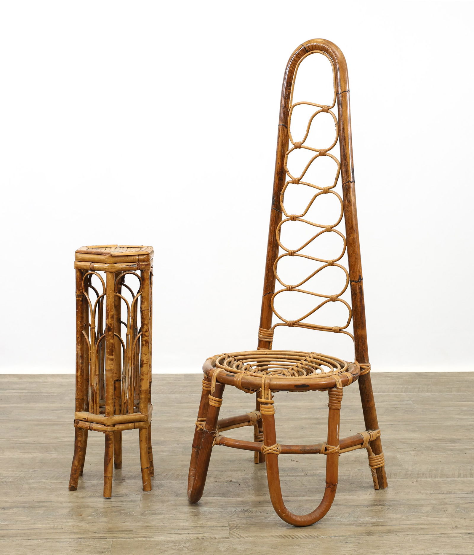 Rattan Highback Chair and Plant Stand