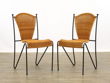 Frederick Weinberg Wicker and Iron Chairs