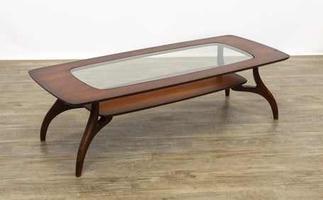 Bassett Walnut and Glass Coffee Table