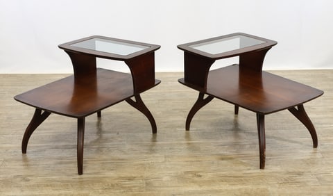 Bassett Walnut and Glass Step Tables