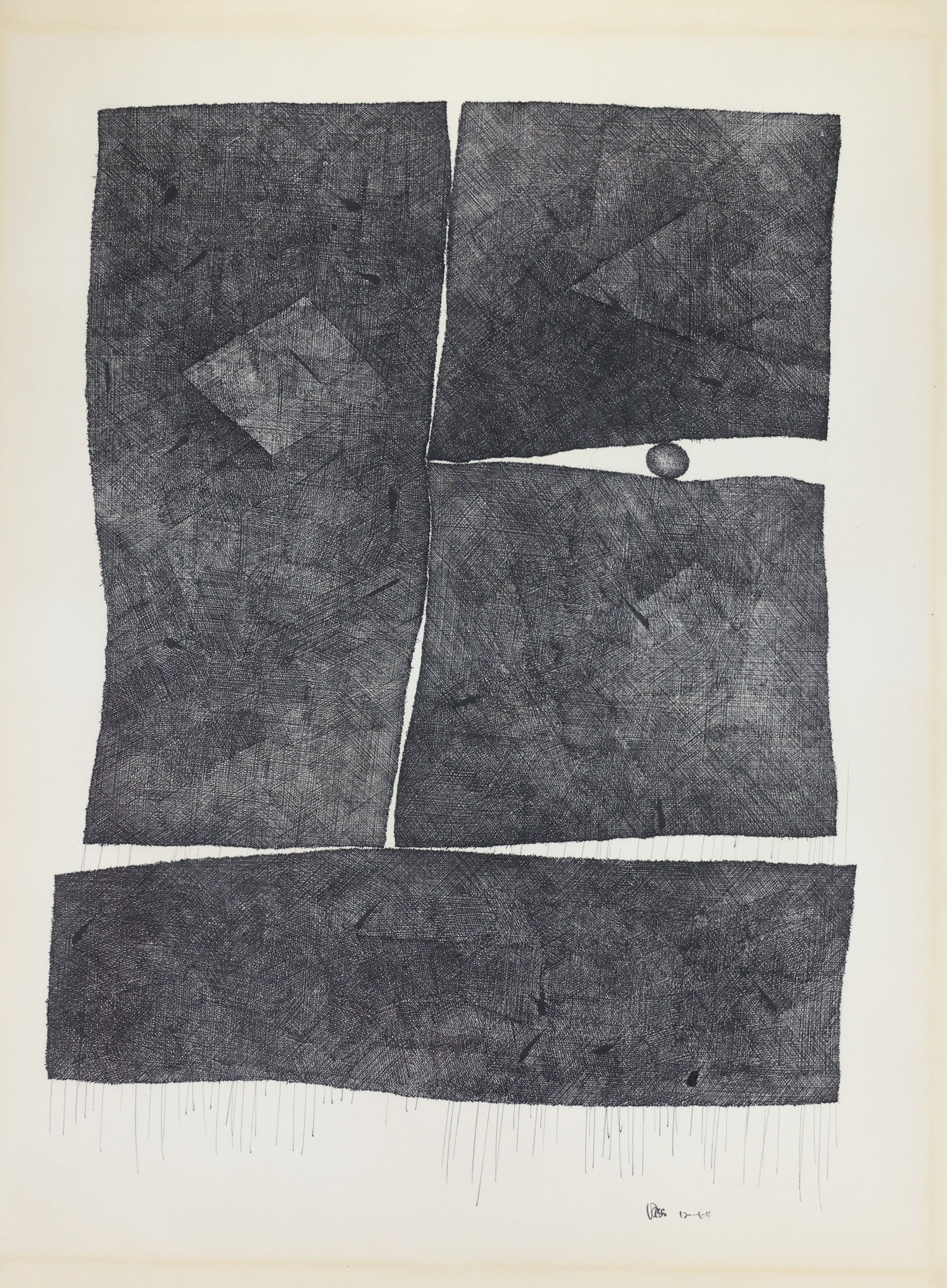 Gene Vass (1922 - 1996): Lithograph print, SDLC "Vass 12-64". Geometric block composition. 39.5"h x 27"w sheet