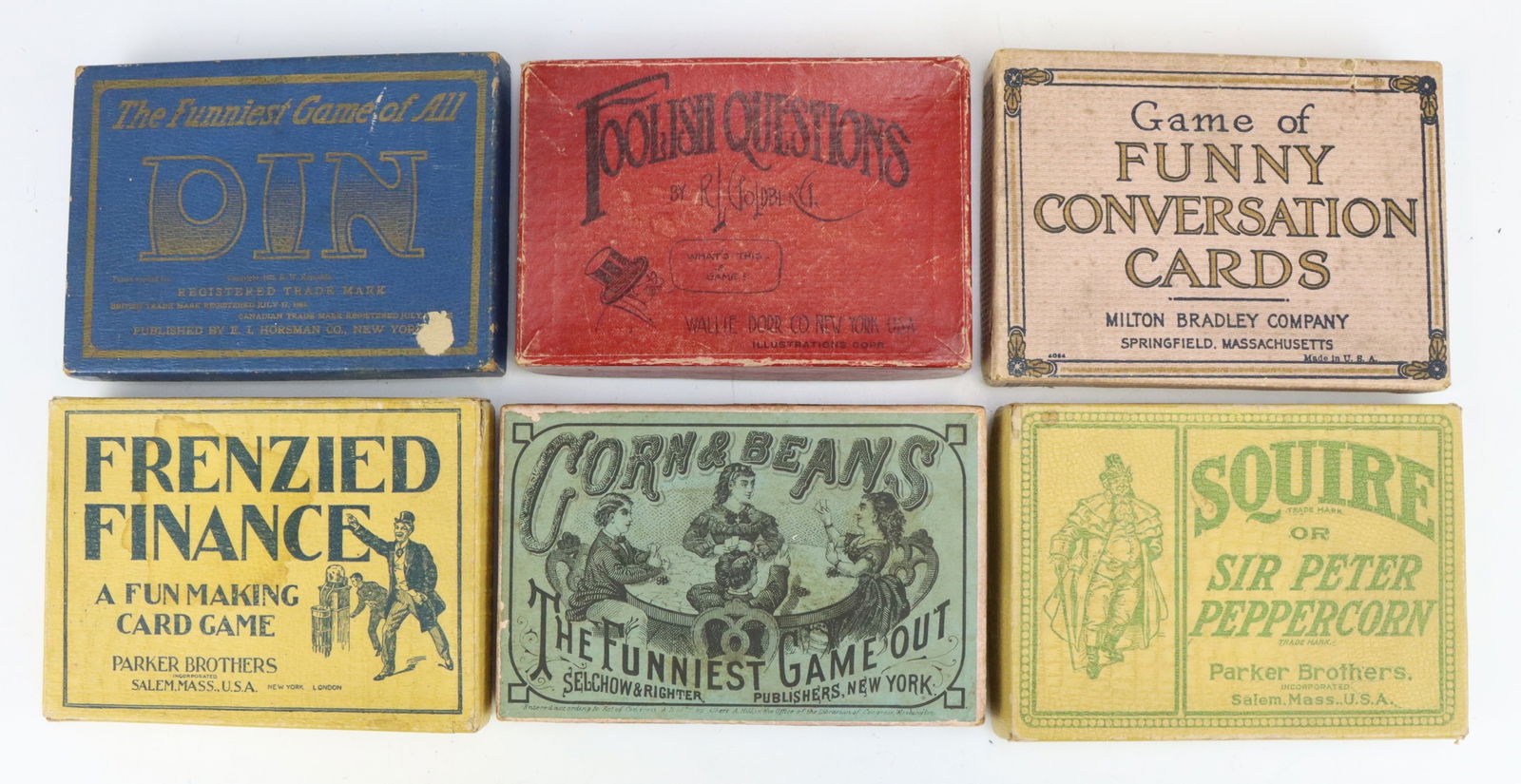 Vintage Games: Vintage game assortment (6), including finance and conversation themes, includes Parker Brothers brand games. Original boxes, wear to each from age and play. Largest 1”h x 5.5”w x 4”