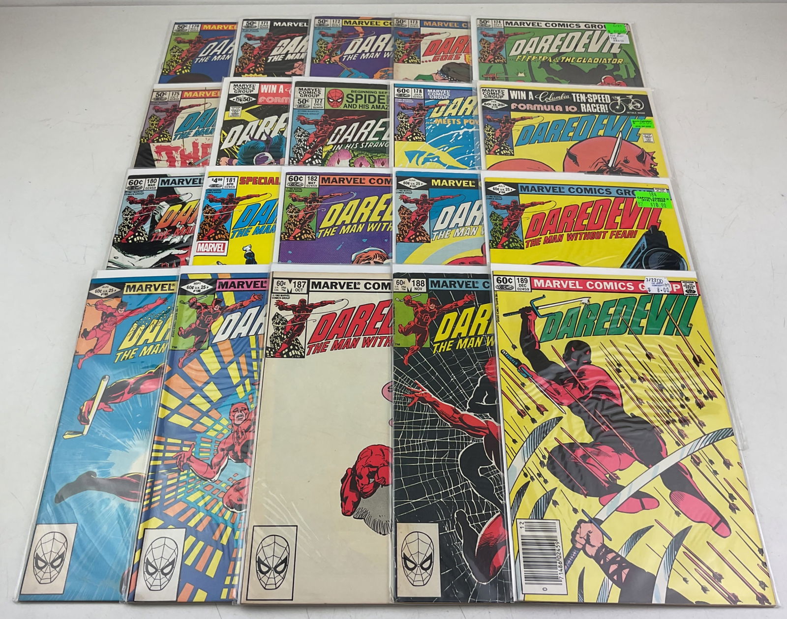 Daredevil Comics: (20) Daredevil comics including #170-#189. Condition varies.