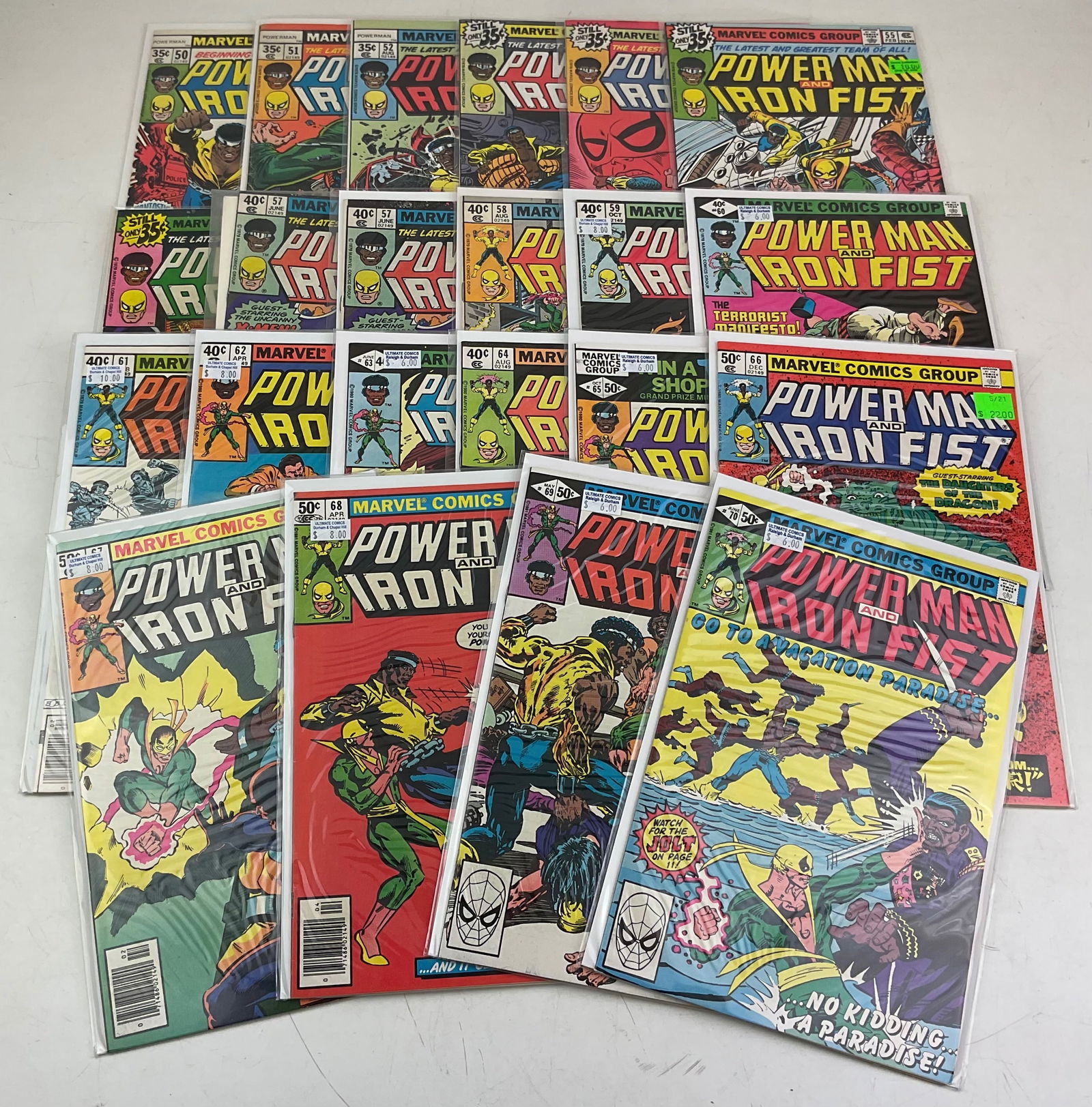 Powerman and Iron Fist Comics: (22) Powerman and Iron Fist Comics including #50-#70, (2) #57. Condition varies.
