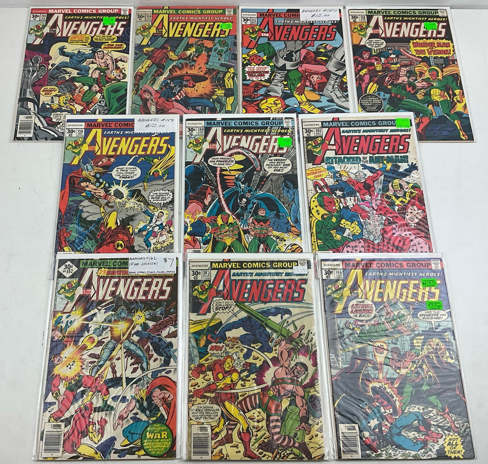 The Avengers Comics: (10) The Avengers Comics including #155-#164. Condition varies.