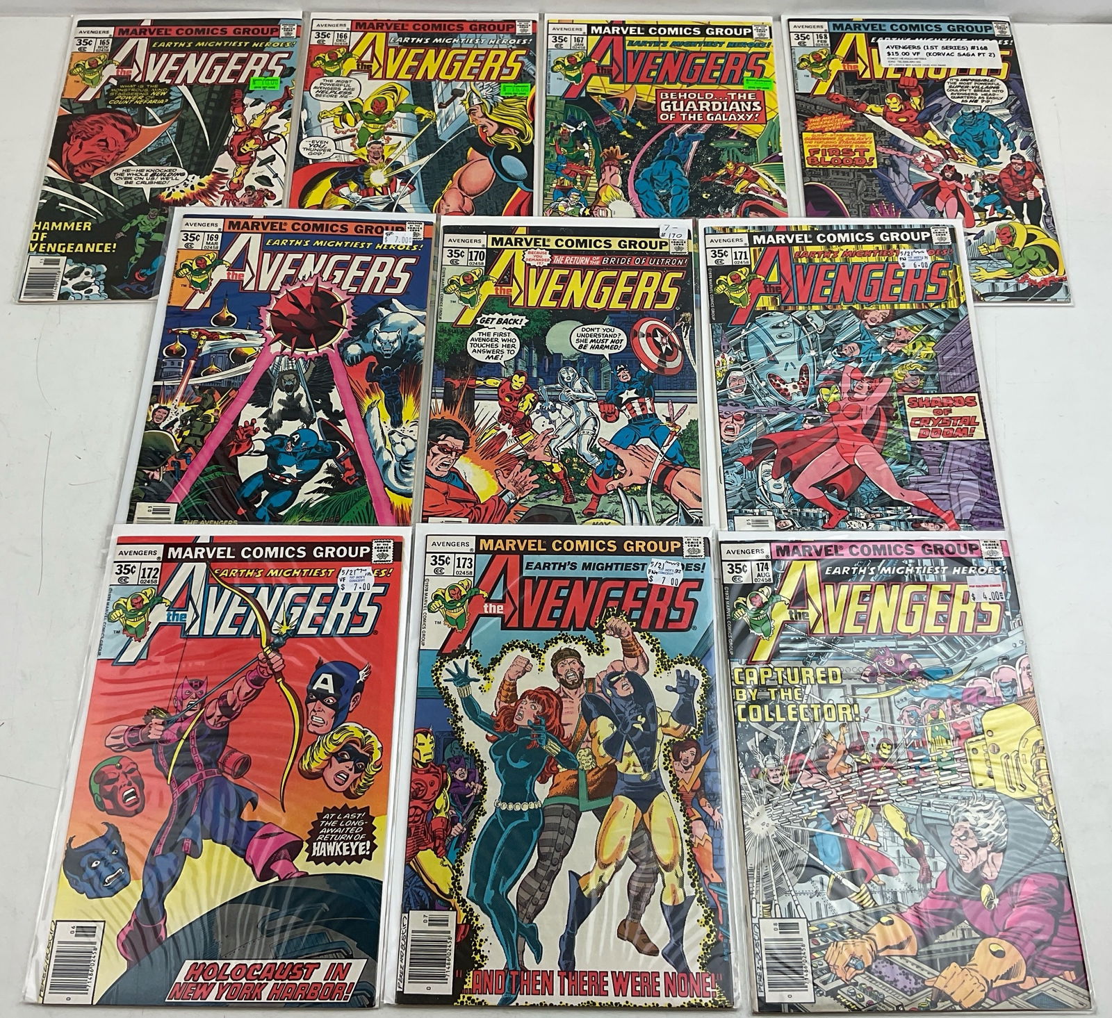 The Avengers Comics: (10) The Avengers Comics including #165-#174. Condition varies.