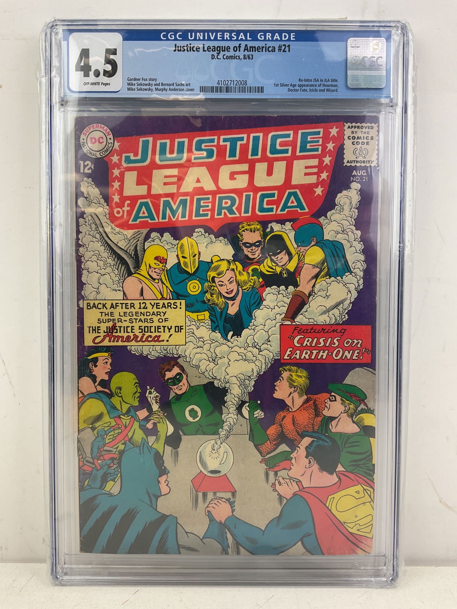 Justice League of America #21 CGC 4.5 Comic: DC, Justice League of America #21, CGC 4.5, July 1963. 1st. Silver Age appearance of Dr. Fate, Hourman, Icicle and Wizard.