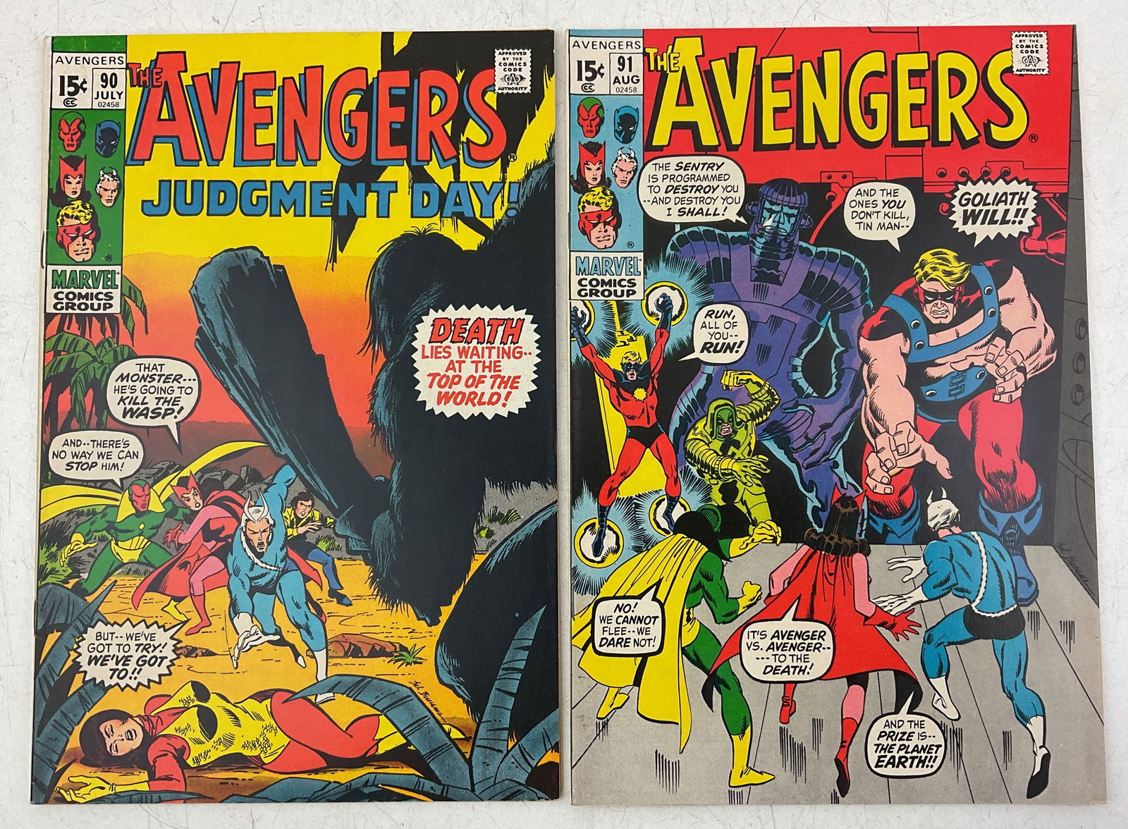 The Avengers Comics: Marvel Comics, The Avengers #90 and #91. Condition varies.