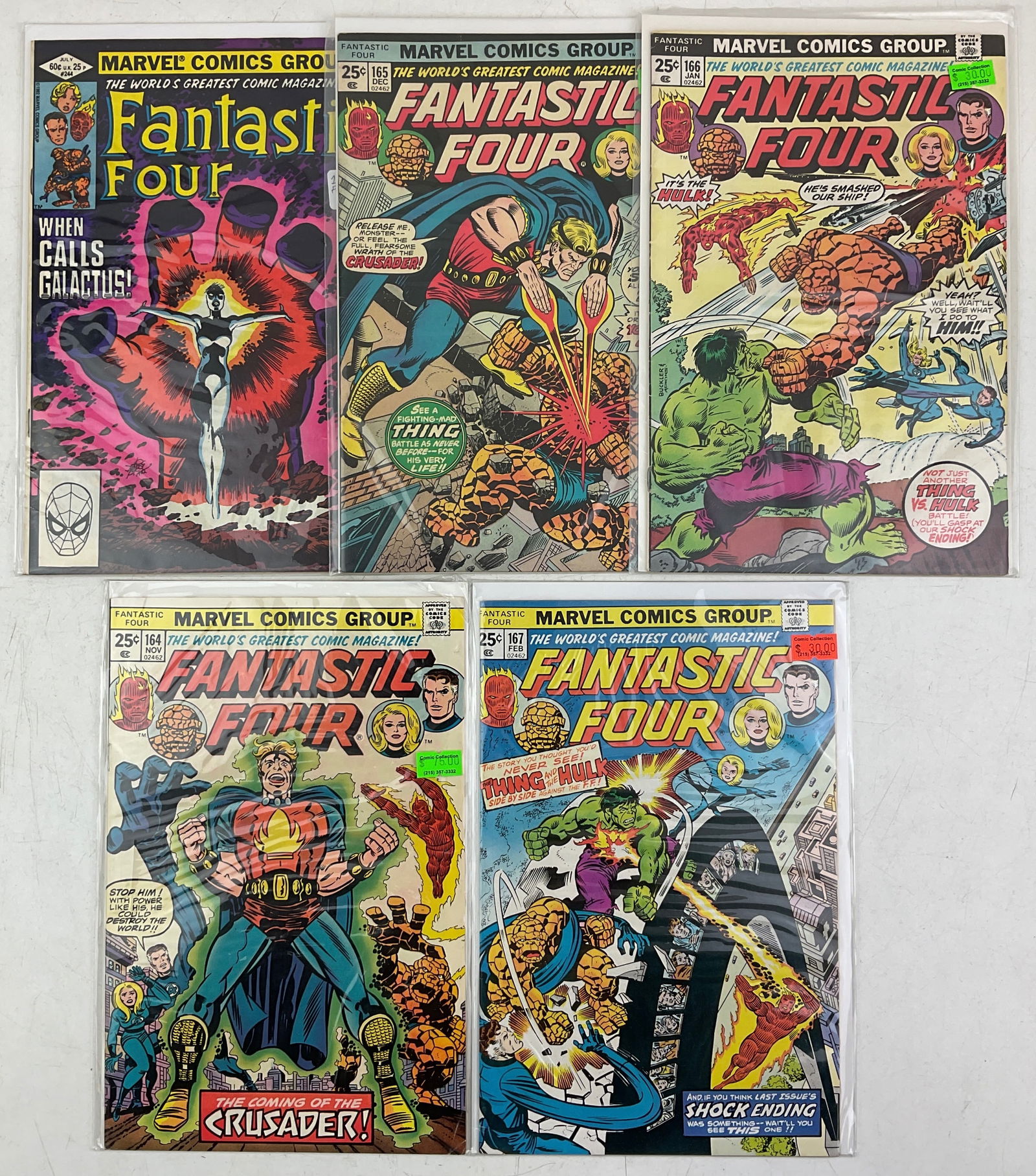 Fantastic Four Comics: (5) assorted Marvel Fantastic Four Comics #164-#167, and #224. Condition varies.