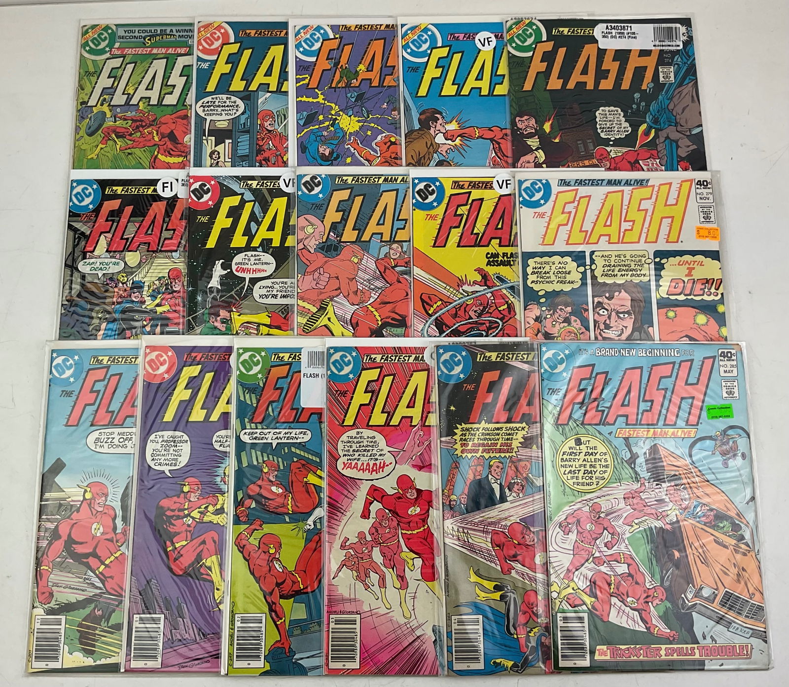 The Flash Comics: DC, The Flash Comics #270-#285. Condition varies.