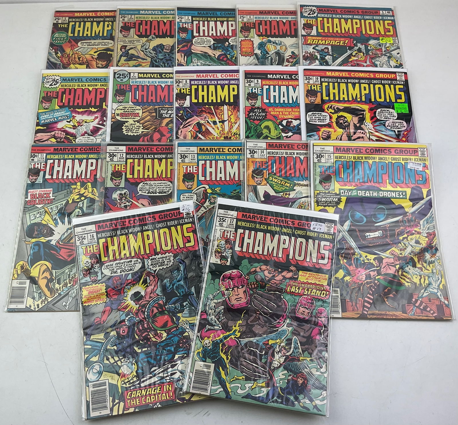 The Champions Comics: Marvel comics, The Champions #1-#17. Condition varies.