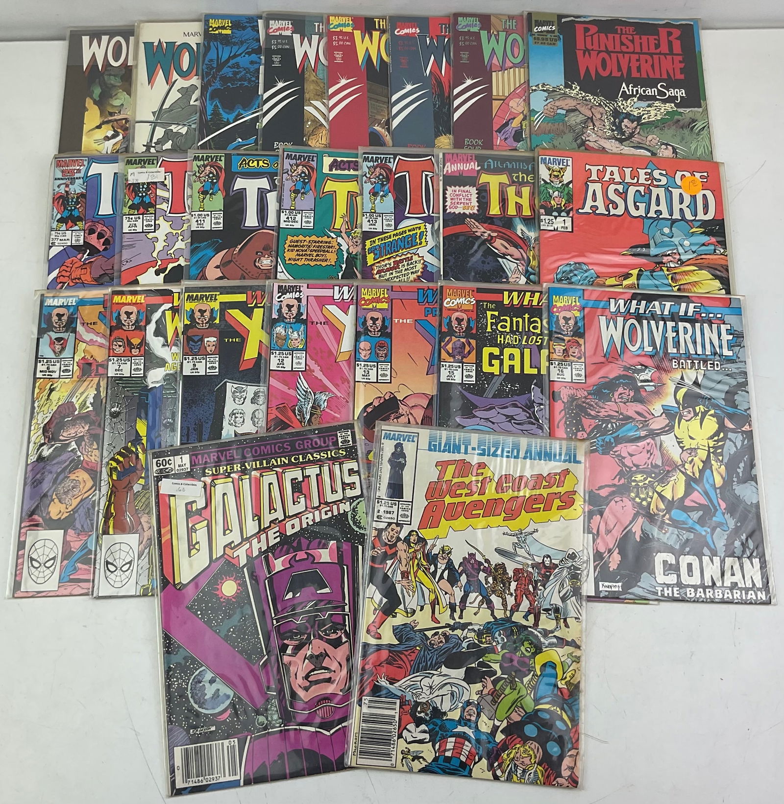 Marvel Comic Assortment: (24) assorted Marvel Comics including Wolverine, Thor, X-Men and more. Condition varies.