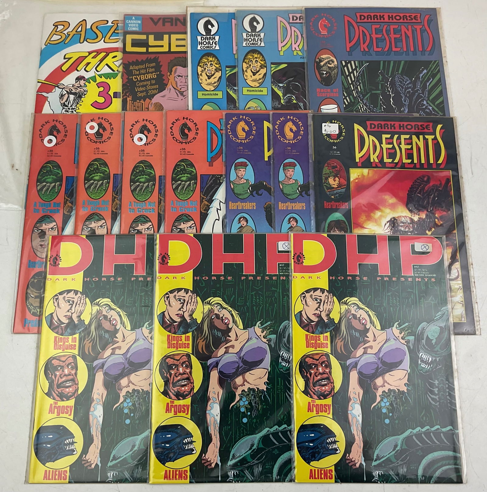 Dark Horse Comics: (13) assorted Dark Horse Comics.,Van Damme Cyborg Comic, and Baseball Thrills 3-D Stories.