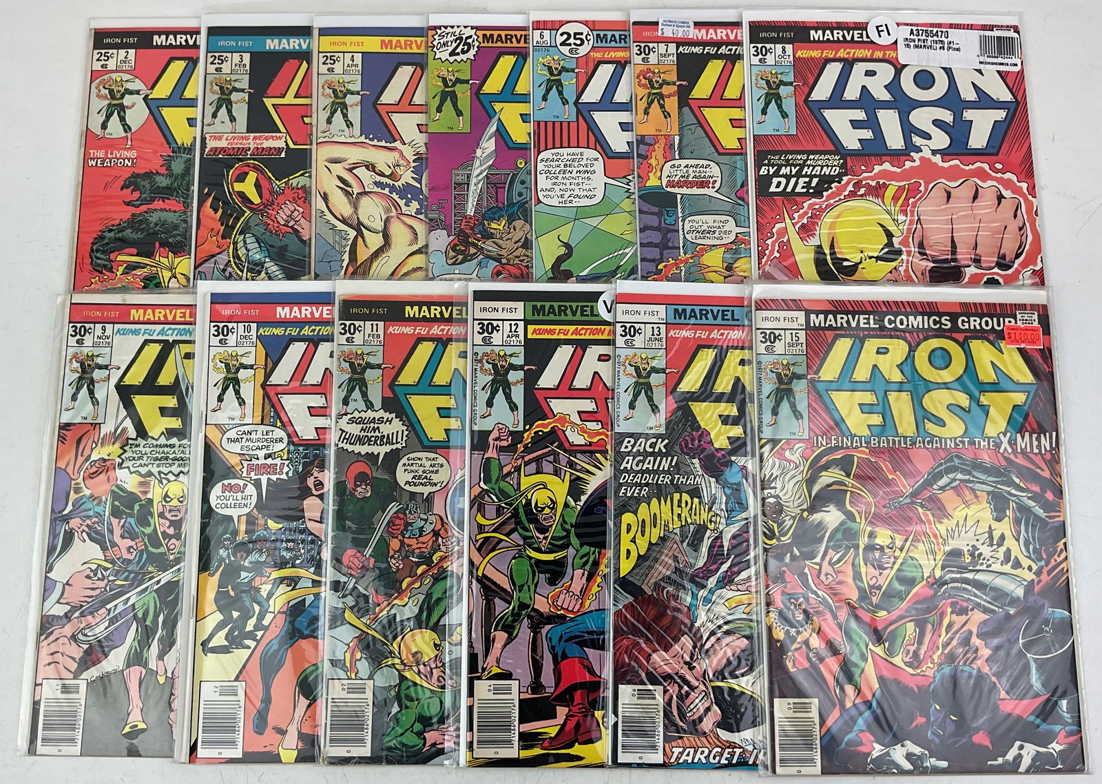 Iron Fist Comics: Marvel Comics Iron Fist #2-#13, and #15. Condition varies.