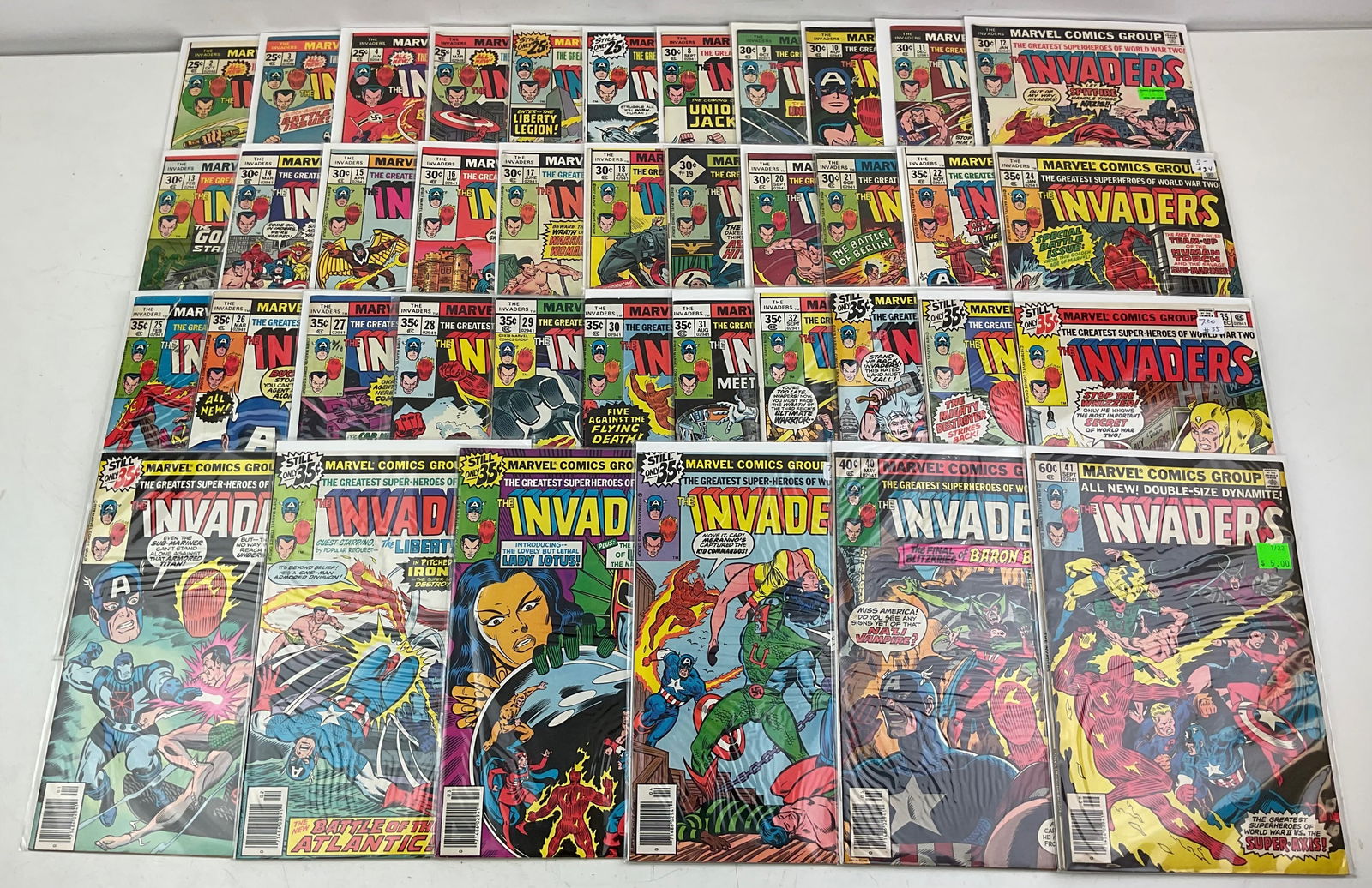 Invaders Comics: Marvel Comics Invaders #2-#22, and #24-#41. Condition varies.