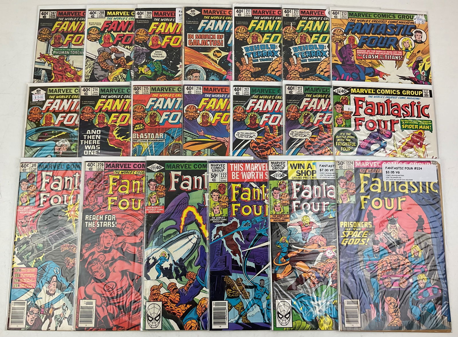 Fantastic Four Comics: (21) assorted Marvel Comics Fantastic Four #207-#224, with (2) copies of #211 and #217. Condition varies.