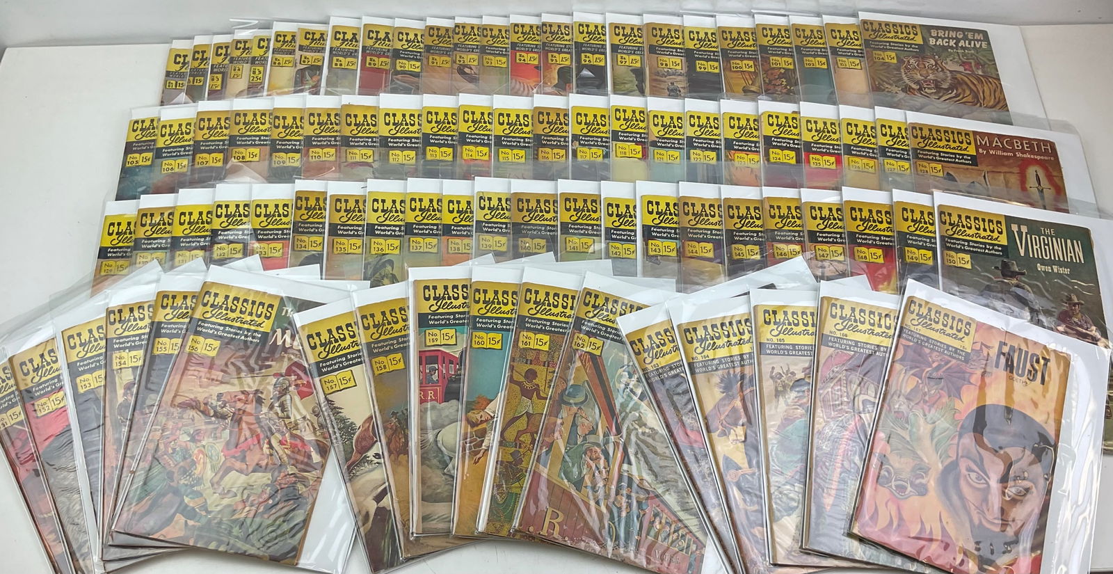 Classics Illustrated Comics: Assorted Classics Illustrated Comics #81-#167, missing #119 and #120. Condition varies.