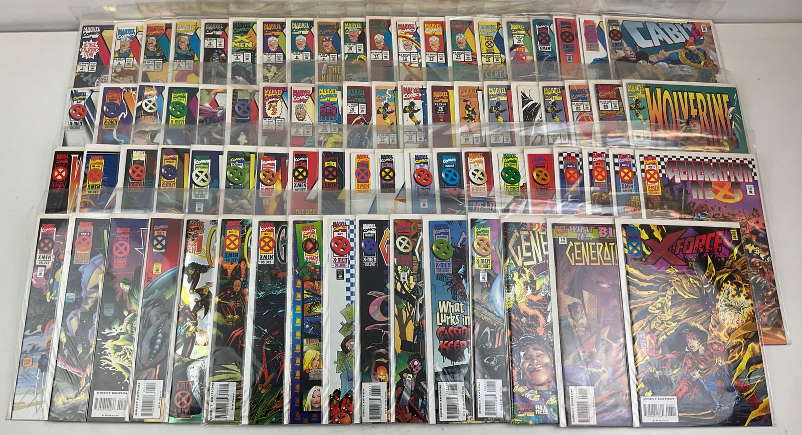 Marvel Comic Book Assortment: Marvel Comics assortment including Wolverine #75-#86 and #89-#95, Weapon X #1-#4, Cable #1-#26 (2 part series), X-Men #1-#9, Generation Next #1-#4, Generation X#1-#9, X-Force#43, What If #75, and