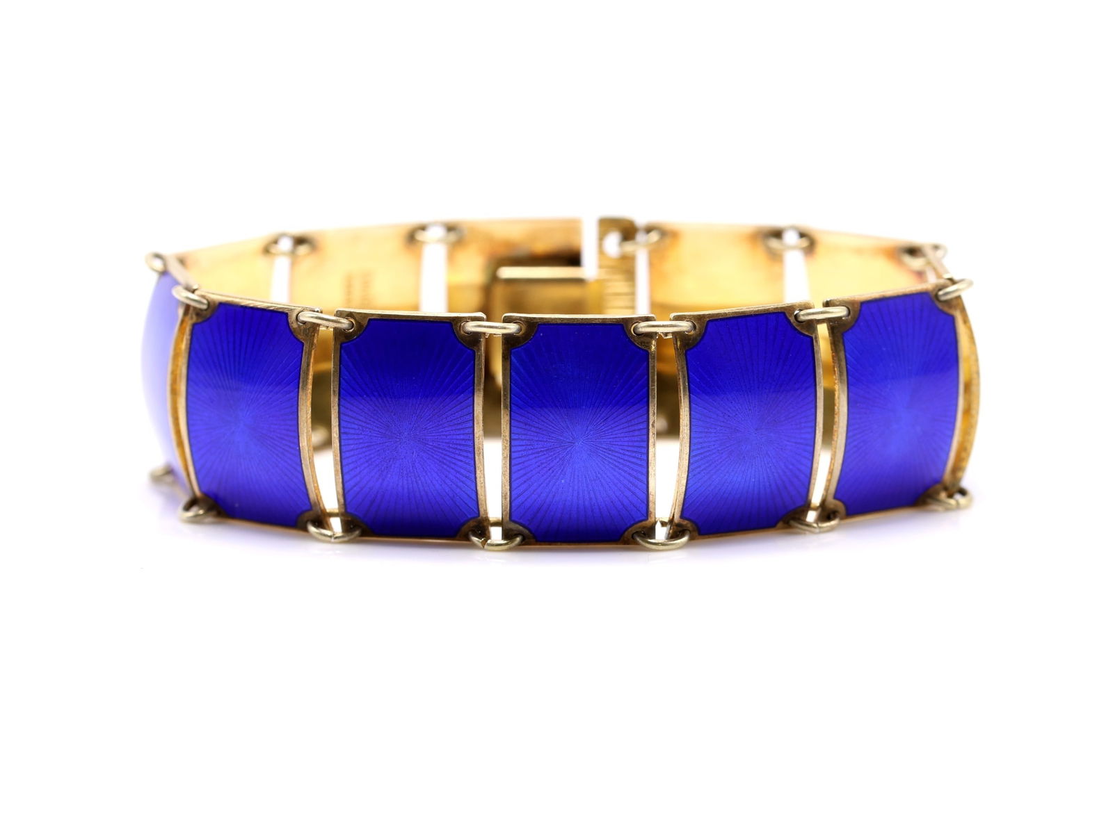 David Andersen Enamel Sterling Silver Bracelet: David Andersen Norwegian sterling silver enamel bracelet, articulated panel design, 7" and 1.1ozt.