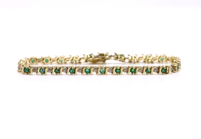 14k YG Emerald Diamond Bracelet