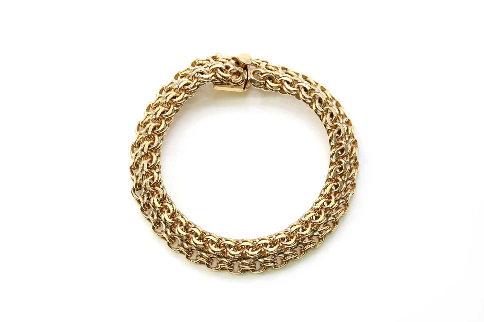 14k YG Bracelet: 14k yellow gold woven link bracelet. 7" and 16.3dwt.