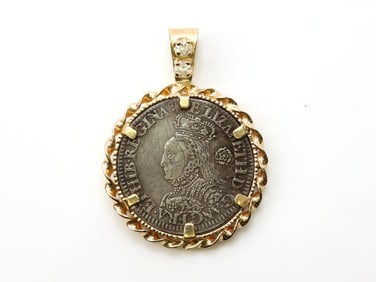 14k YG  Diamond 1592 English Coin Pendant