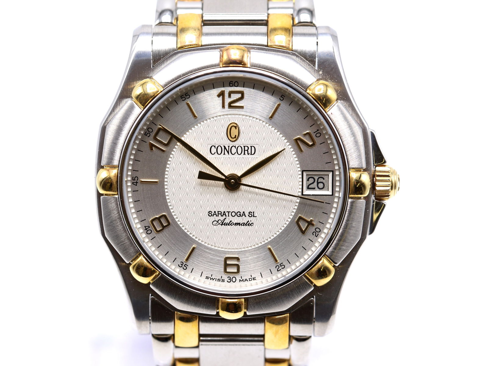 Concord Saratoga SL Automatic: stainless steel dress wristwatch, model 96 15.A9.230 988870, 37mm case including crown, automatic movement. Currently running. Provenance: "Gibbs Family Collection, Philadelphia, PA".