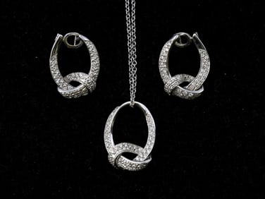 18k WG Diamond Necklace and Earrings