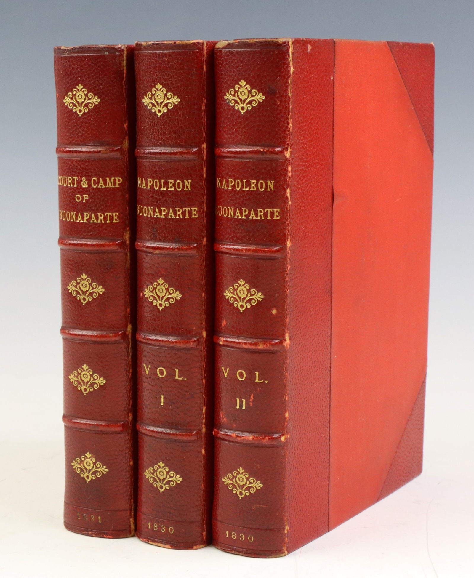 Napoleon Books-Fine Bindings: Two volume set of books titled "The History of Napoleon Buonaparte : with engravings on steel and wood" by John Gibson Lockhart published by John Murray, London, 1830. Books are sextodecimo in size